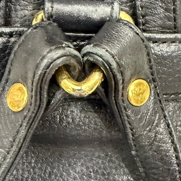 MCM Black Leather Backpack with Gold Accents - Picture 7 of 15